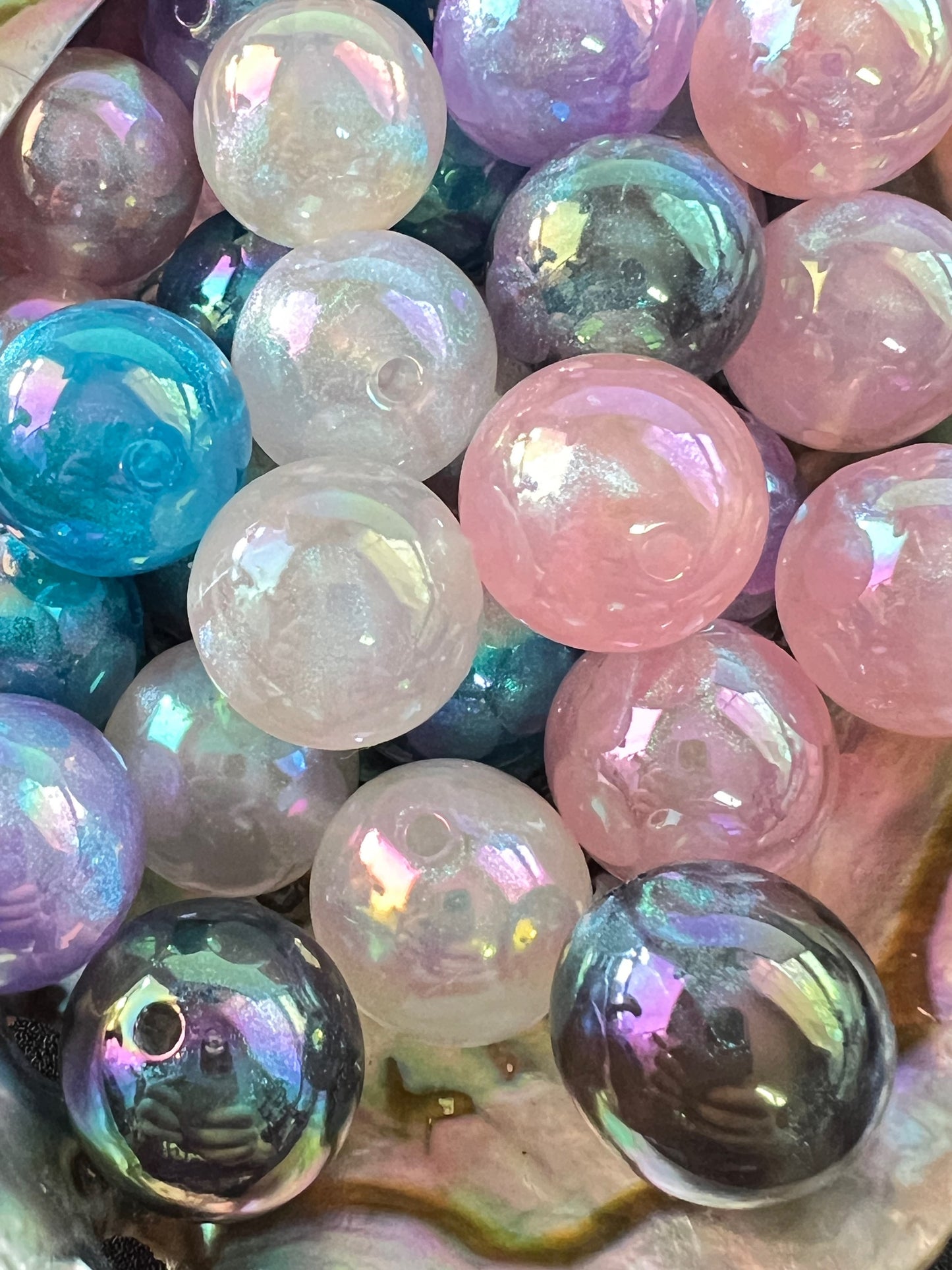 10 PCS - 20mm GALAXY Mixed Colors Glitter Iridescence Round Acrylic Beads image 0
