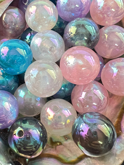 10 PCS - 20mm GALAXY Mixed Colors Glitter Iridescence Round Acrylic Beads image 0