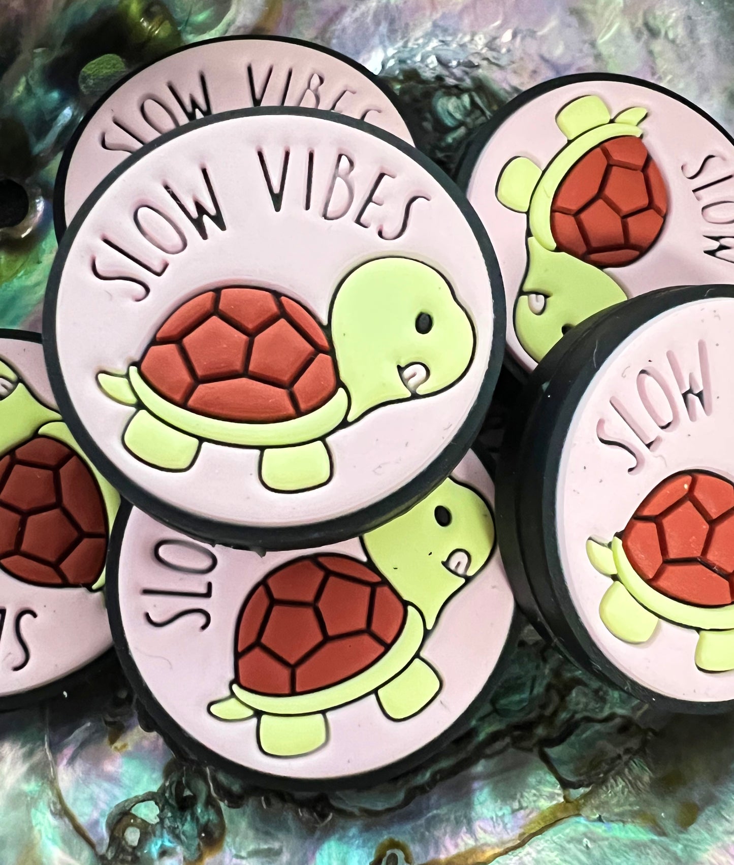 (1)PC- Round Shaped Slow Vibes Turtle Silicone Focal Bead image 0