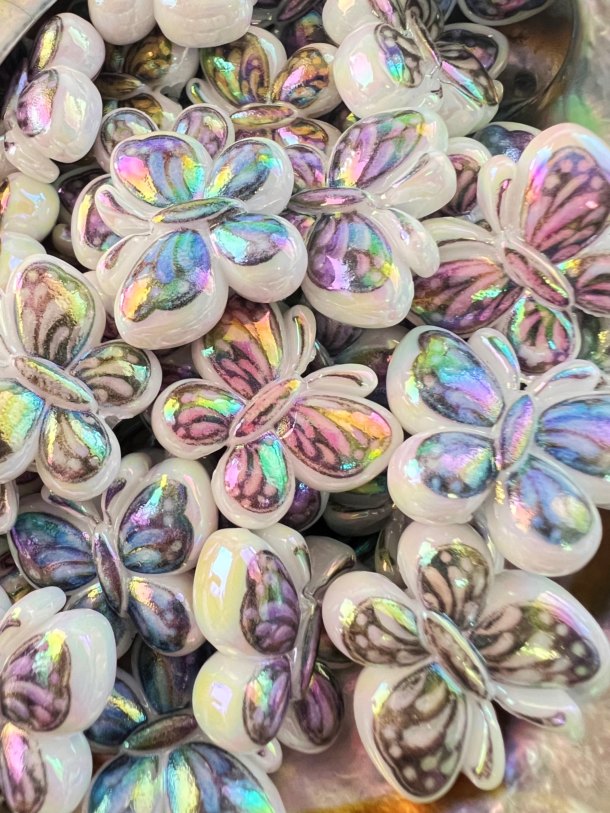10 PCS- 24mm 3D Butterfly Multicolored UVAB Acrylic Beads image 0