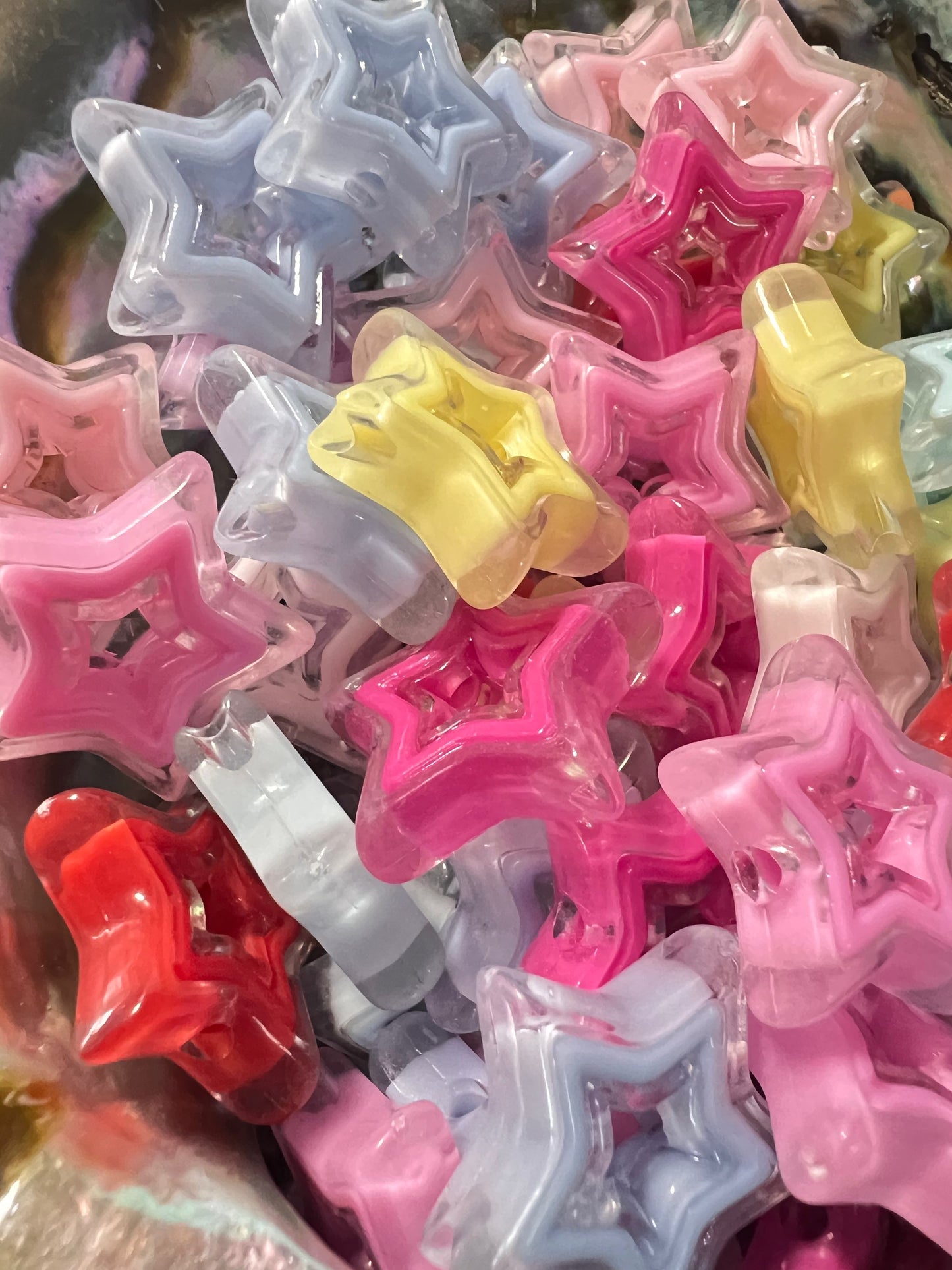 10 PCS- 22mm 3D Star Multicolor Double Layer Translucent Matte Acrylic Beads image 0