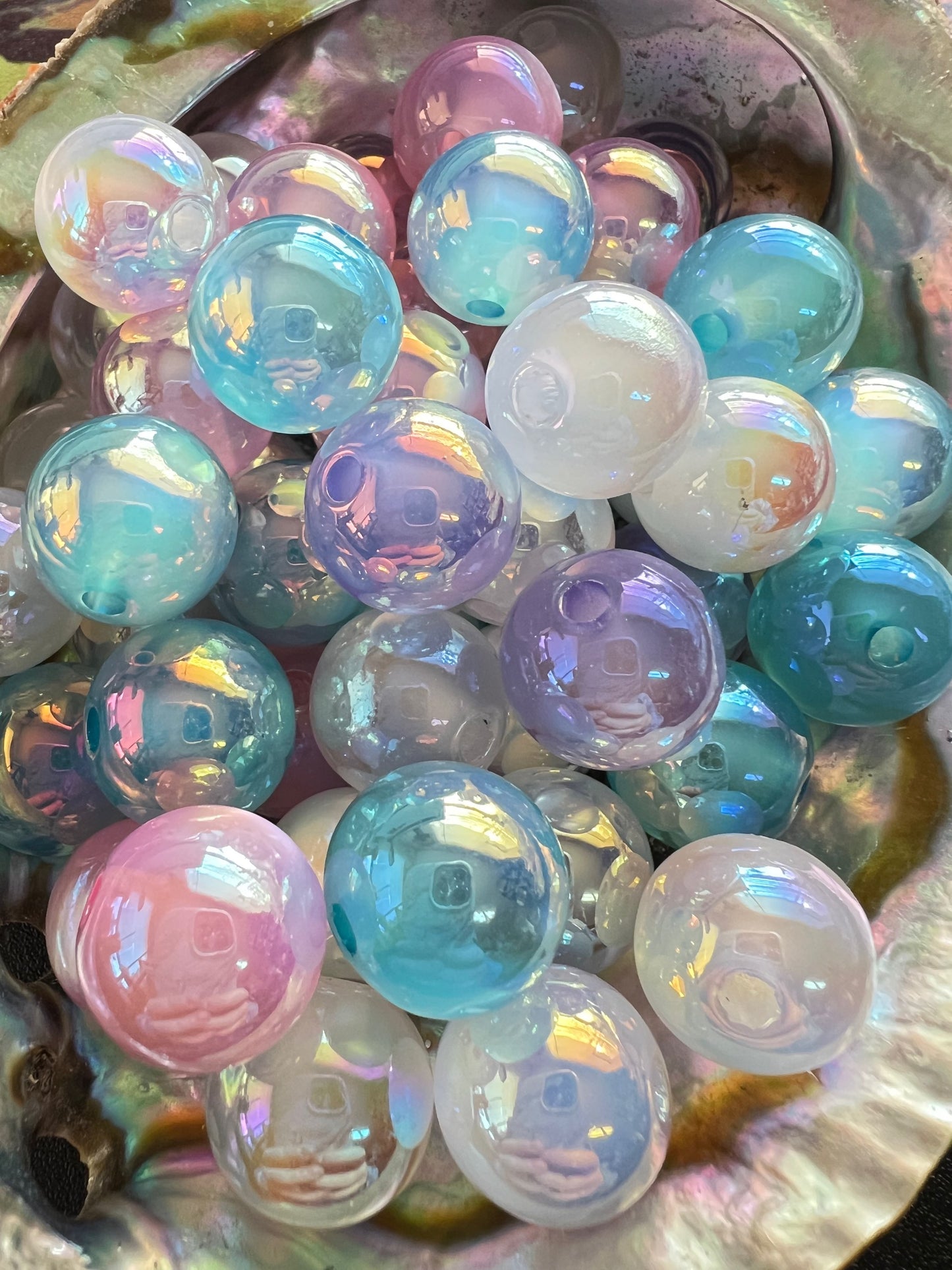 10 PCS- 15mm Multicolored Pastel CAT EYE UVAB Rainbow Round Acrylic Beads image 1