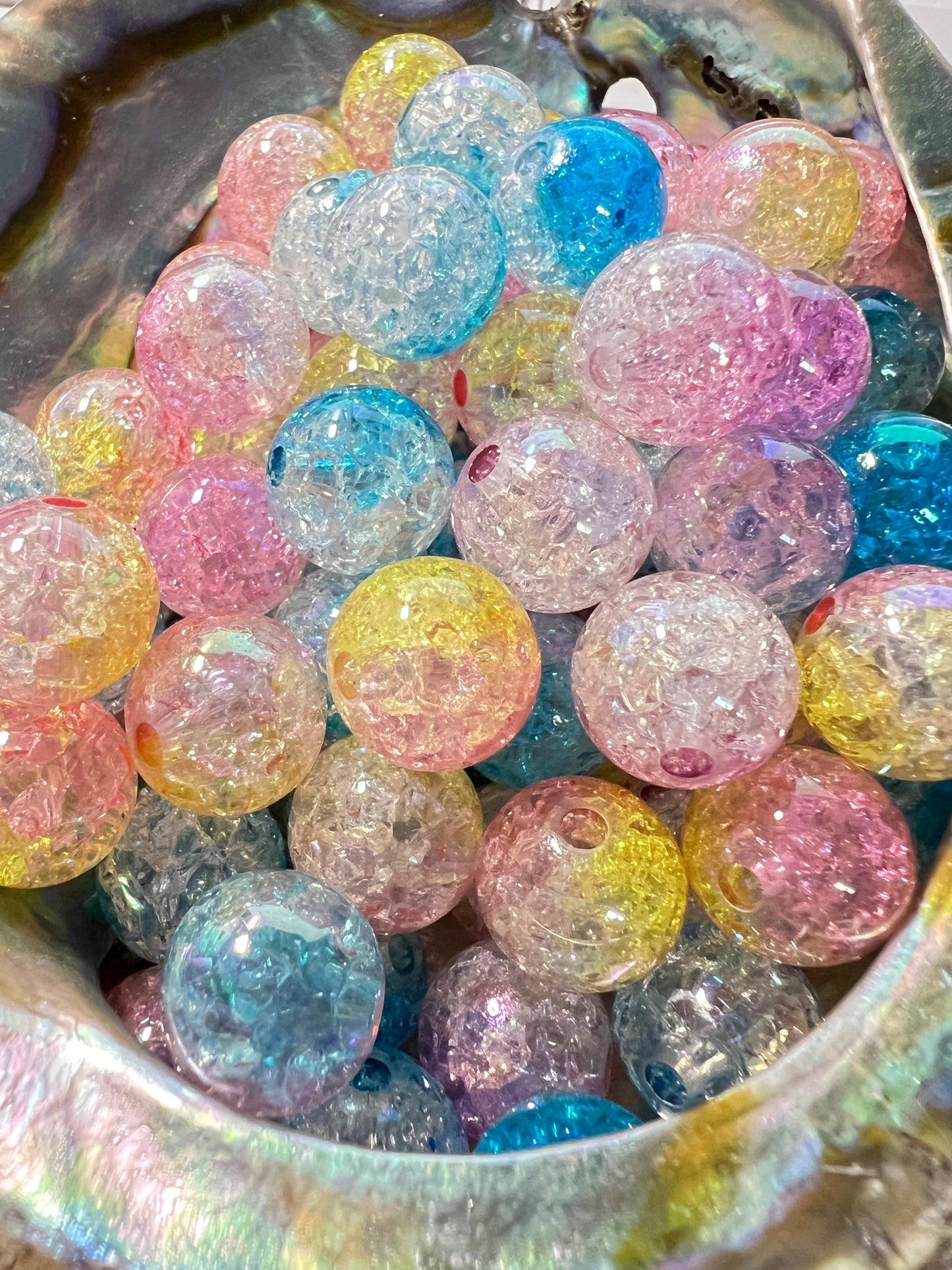 5 PCS Beads - 13mm Ombre Color Round Opaque Acrylic AB Crackle Beads image 0