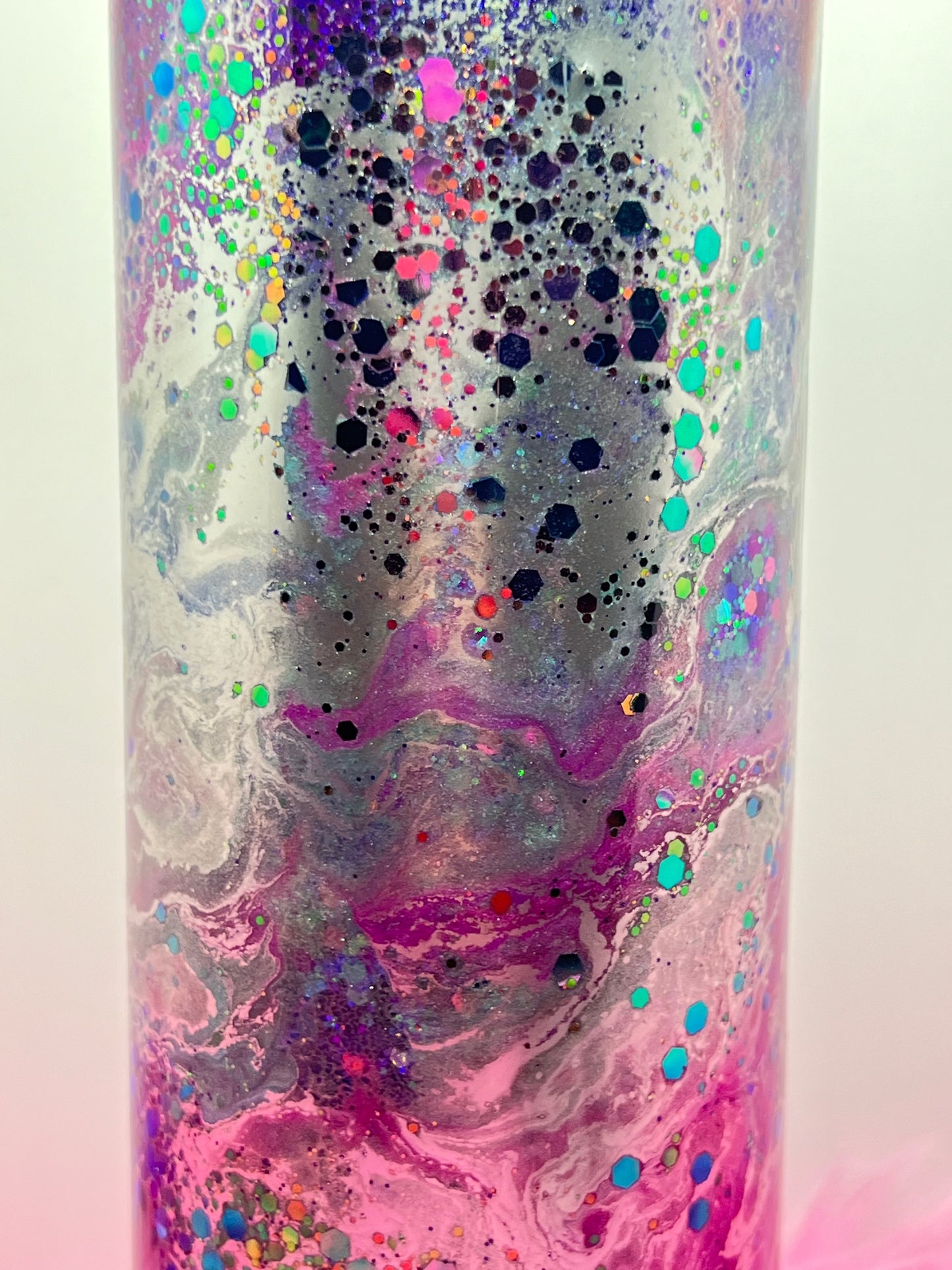 (1)- RTS 30oz Straight Pink/purple/chrome MILKY WAY ink/glitter Epoxy Tumbler image 2