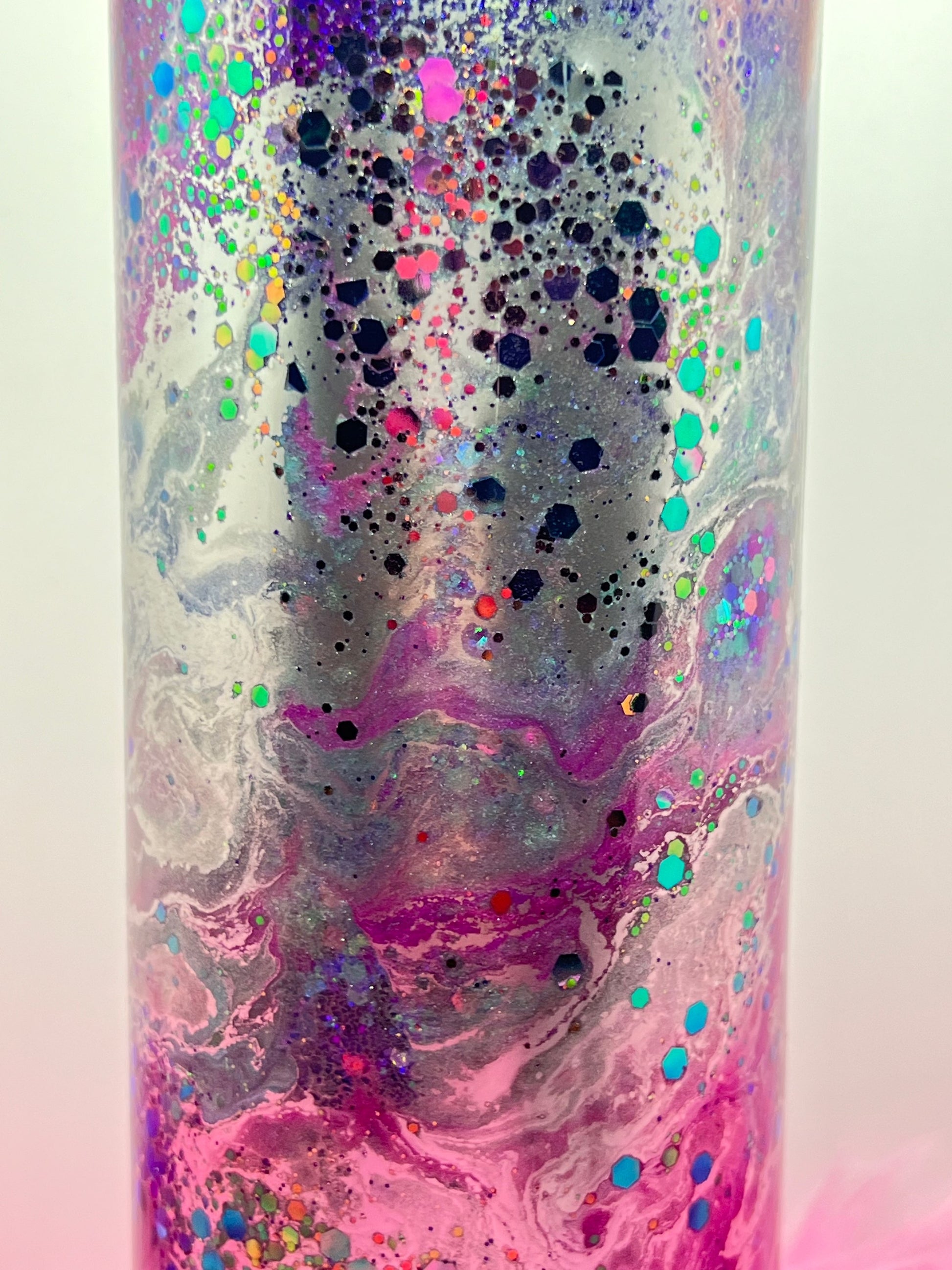 (1)- RTS 30oz Straight Pink/purple/chrome MILKY WAY ink/glitter Epoxy Tumbler image 2