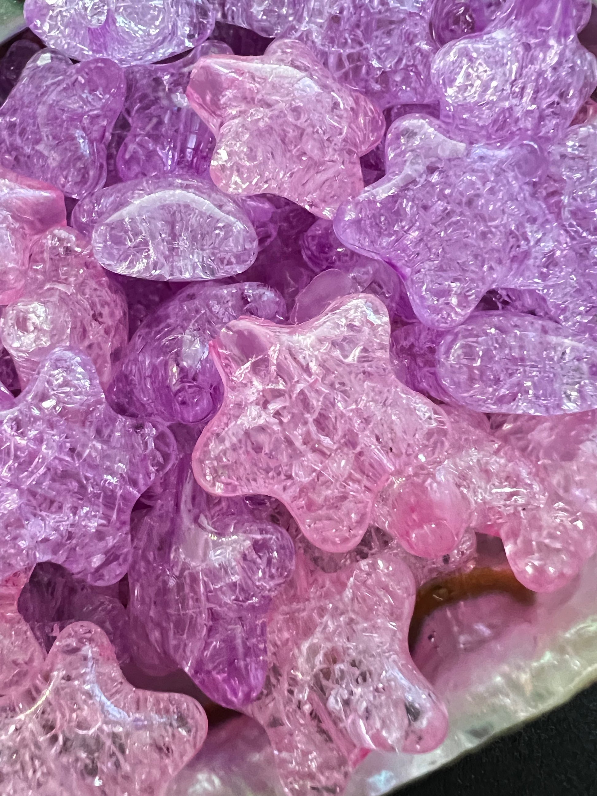 10 PCS - 21mm 3D Crackle Purple & Pink STAR Shaped Acrylic Beads image 1