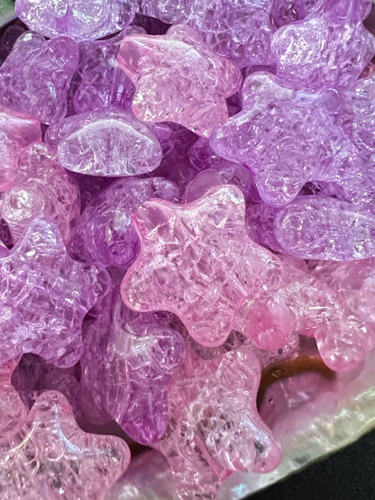 10 PCS - 21mm 3D Crackle Purple & Pink STAR Shaped Acrylic Beads image 1