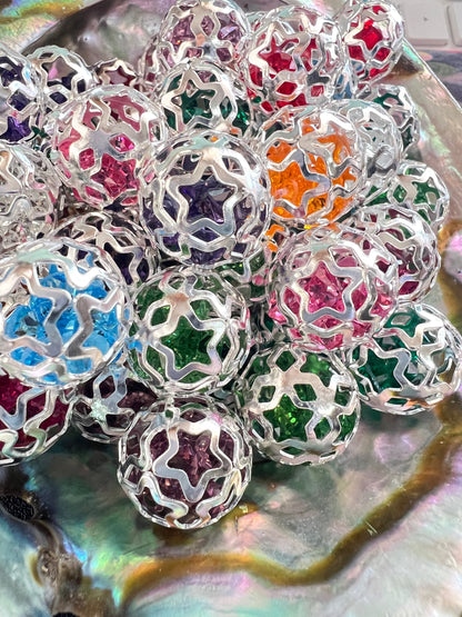 5PCS- 16mm High Quality Silver Cage/Open Star/Multicolor Loose Rhinestone Beads image 1