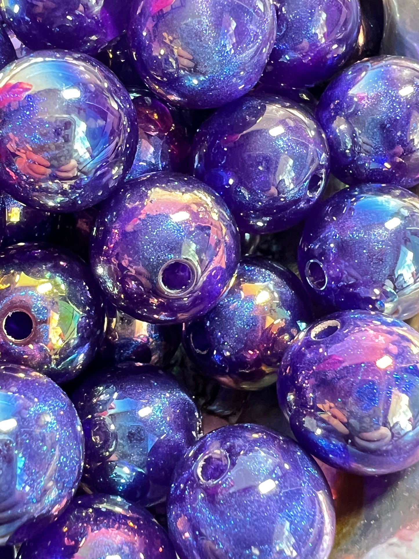 10 PCS-15mm Deep Purple/Blue Rainbow UVAB Galaxy Iridescent Glitter Acrylic Bead image 2
