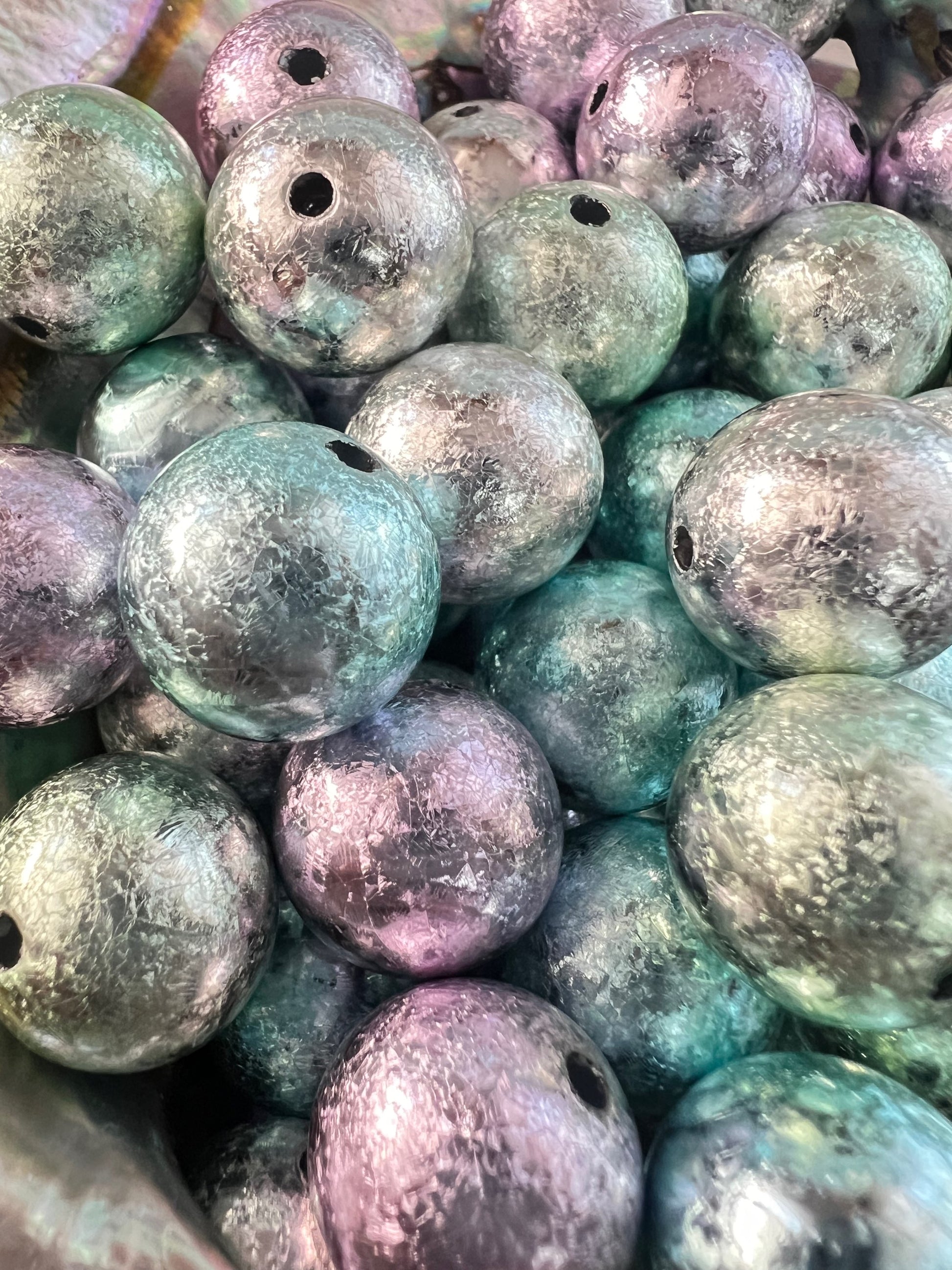 10 PCS- 15mm Round Metallic Matte Flaked Pastel Round Beads image 1
