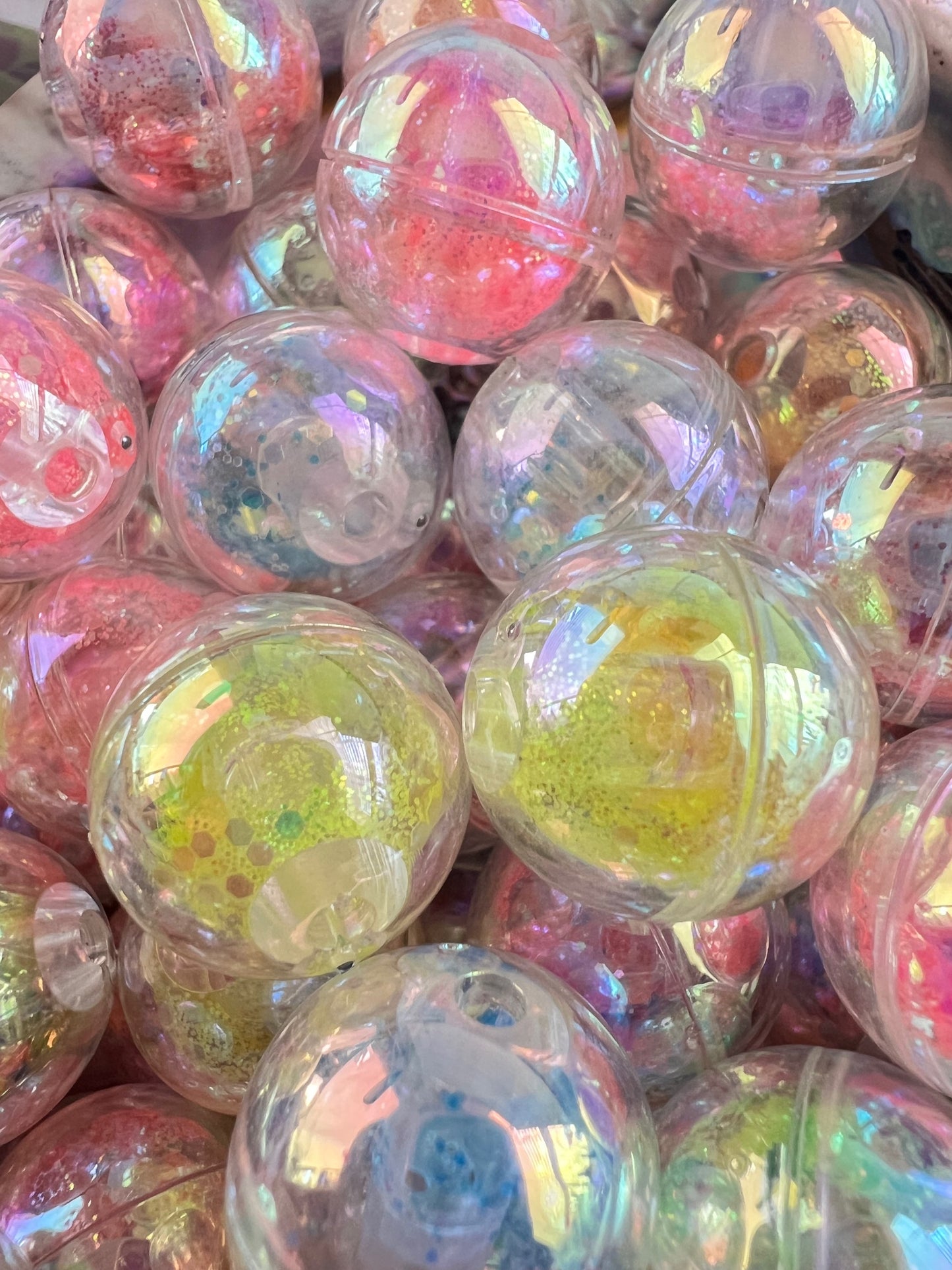 5 PCS- 18mm Bright Neon UVAB W/Glitter inside Mixed Colors Round Acrylic Beads image 2