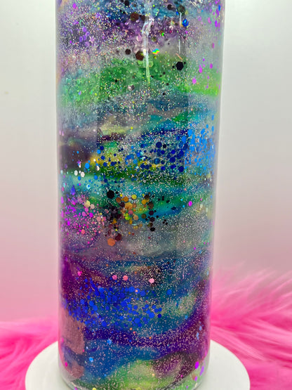 (1)- RTS 30oz Straight purple/yell/teal/blue MILKY WAY ink/glitter Epoxy Tumbler image 3