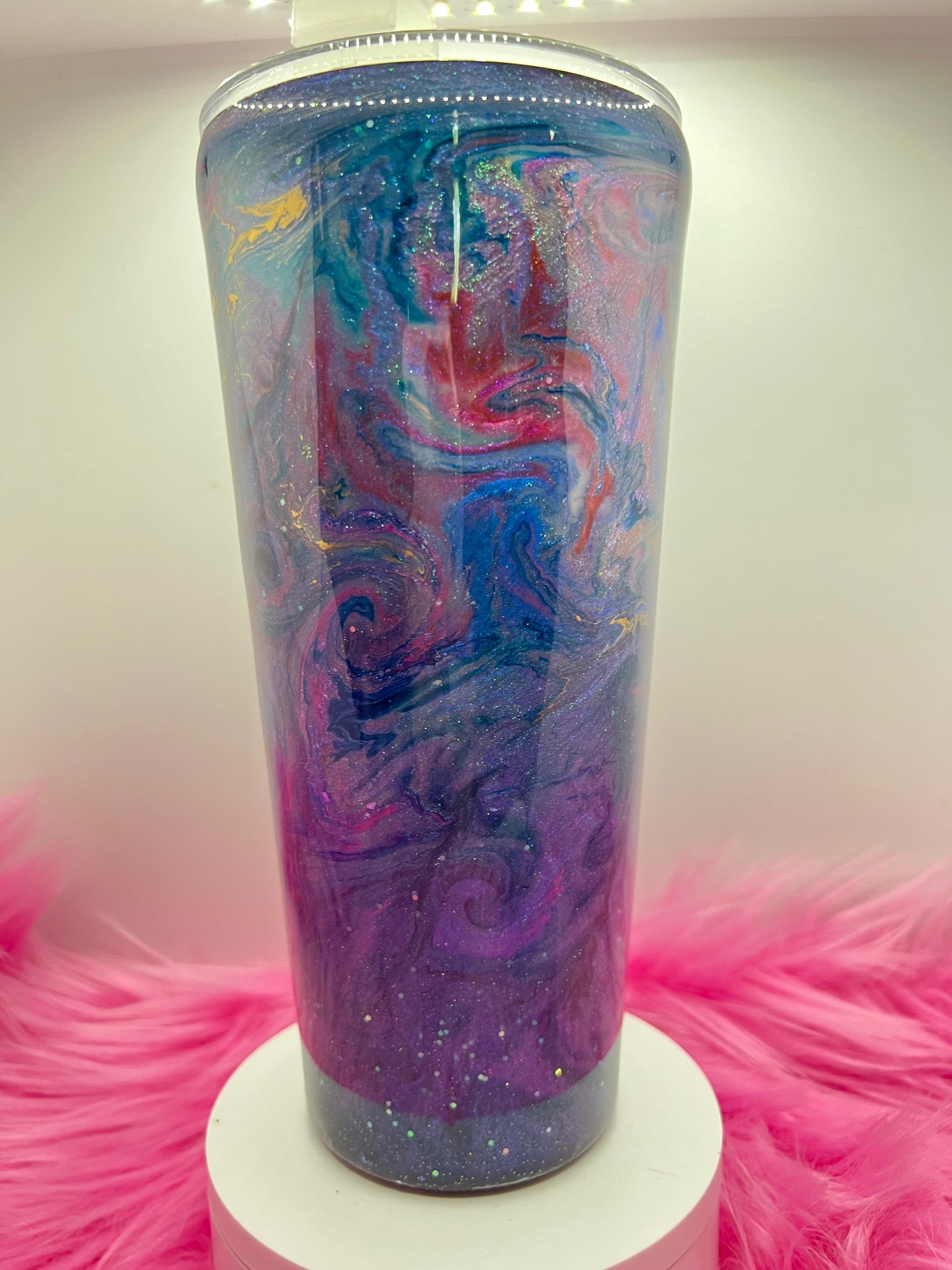 (1)- RTS 32oz Tapered Milky Way Teal/pink/purple/blueSwirl/glitter Epoxy Tumbler image 0