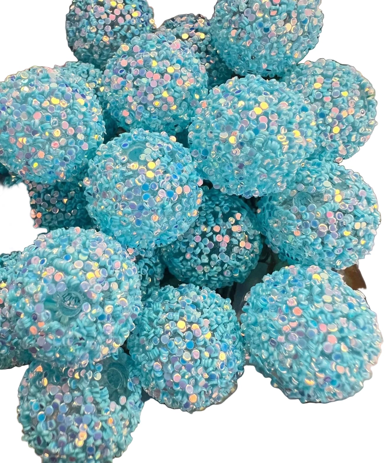 R26 SKY BLUE- (10PCS) 20mm Bubblegum Acrylic Sugar Beads Coated with Glitter Flakes Beads for DIY
