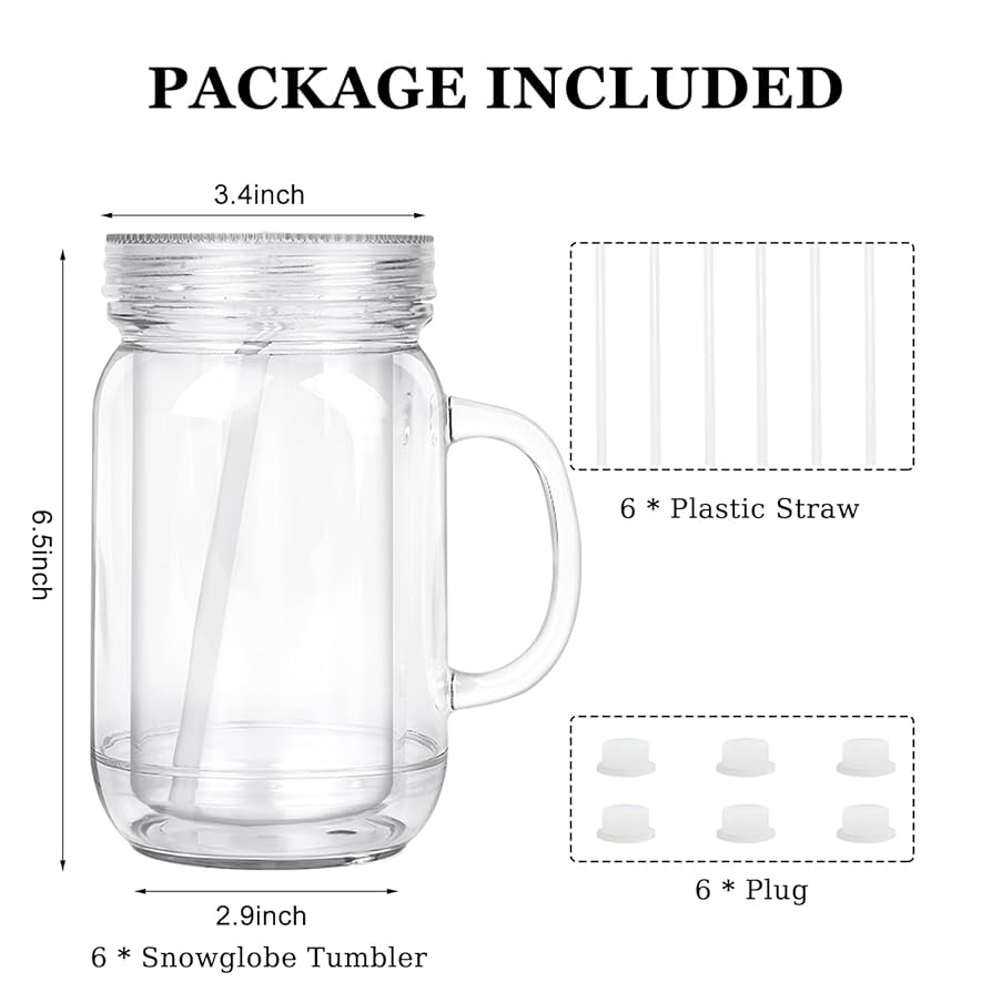 (1)- Personalized 20oz ACRYLIC Snow Globe Mason Jar Style Tumbler
