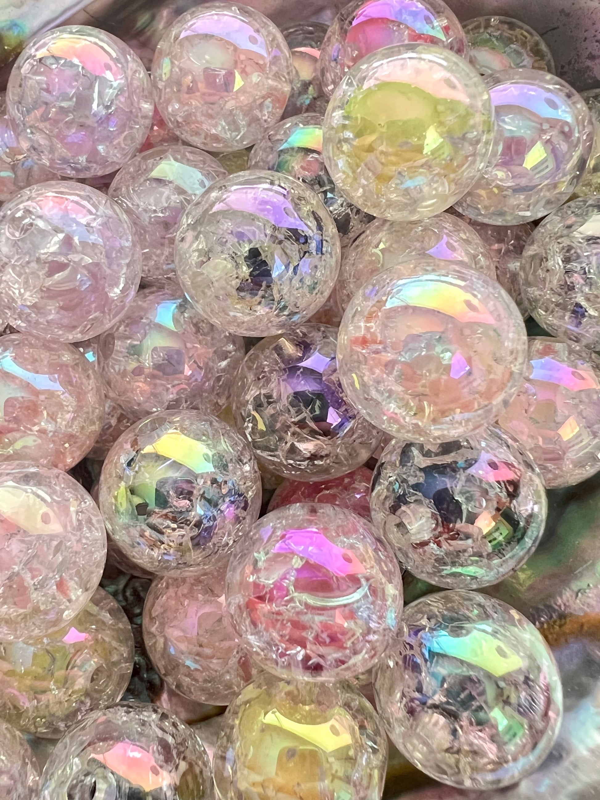 5 PCS  - 15mm Round Opaque Acrylic AB Crackle Beads image 1