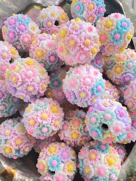 10 PCS- 19mm Round Multicolor Pastel Flowers Clay Beads image 0