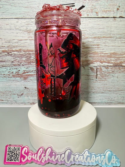 (1)- Ready To Ship /BOYS OF HALLOWEEN HORROR BL00D DRIP Design 16OZ ACRYLIC Snow Globe Tumbler