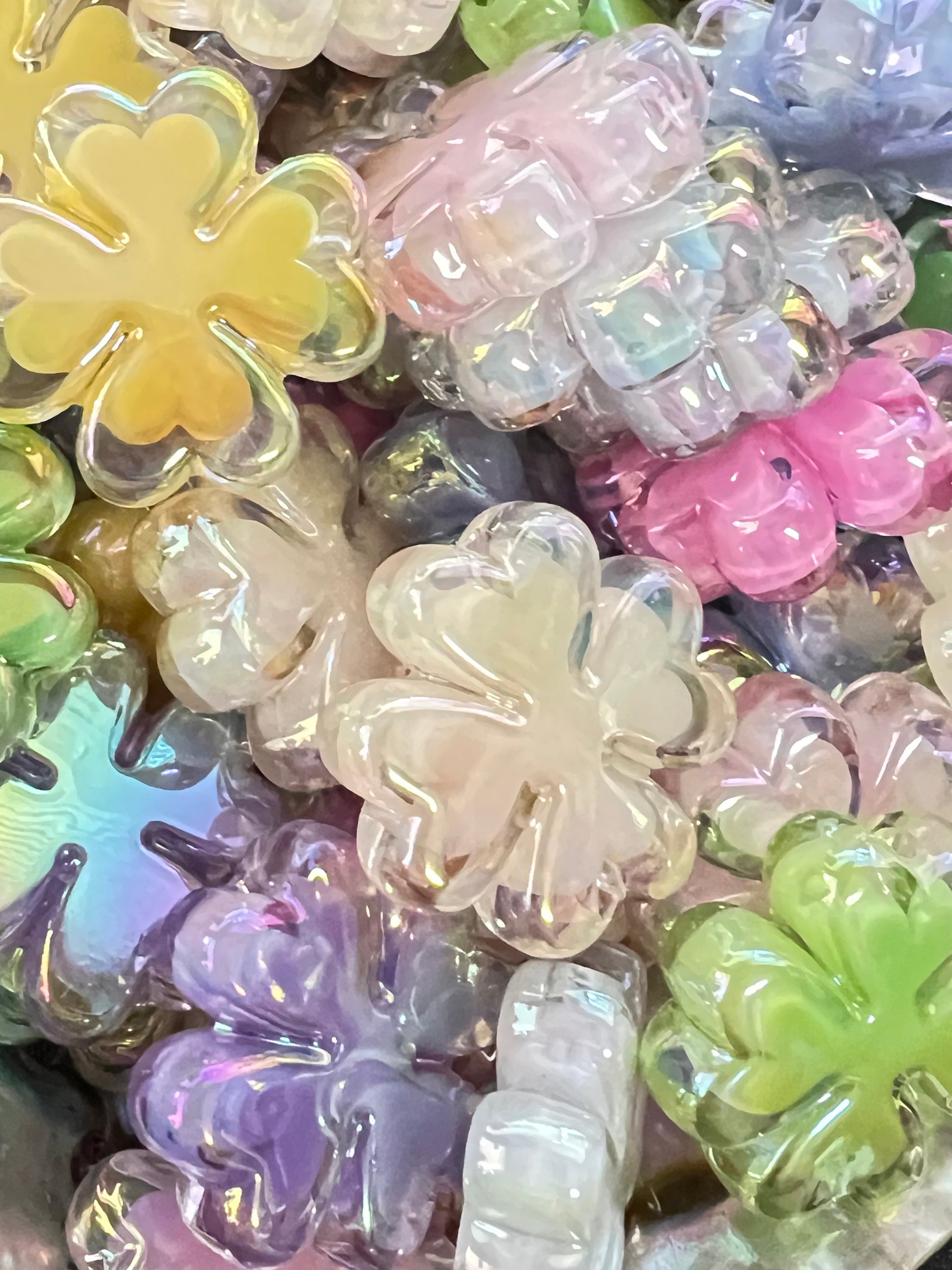 5 PCS- 25mm Double Layer 3D Clover Mixed Pastel Colors ABUV Acrylic Beads image 3