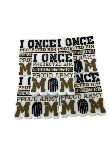 F28- (1)PC 1.1" I once protected him Now he protects me PROUD ARMY MOM Focal Bead for DIY Keychains, Wristlets, Cup Charms, Car Charms ETC