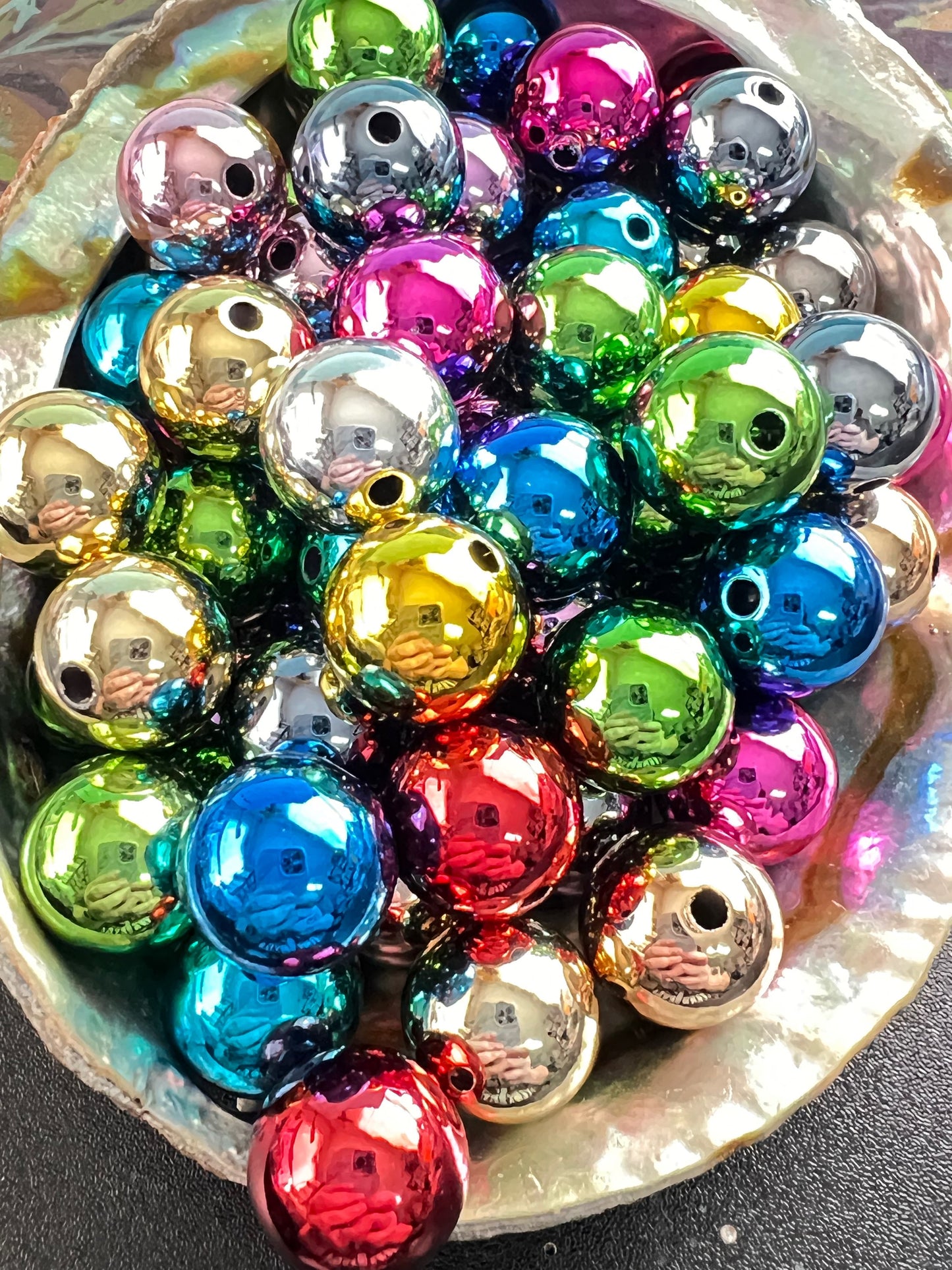 10 PCS - 16mm Metallic Multi Colored Rainbow Round Acrylic Beads image 1