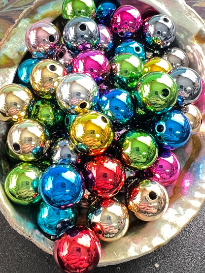 10 PCS - 16mm Metallic Multi Colored Rainbow Round Acrylic Beads image 1