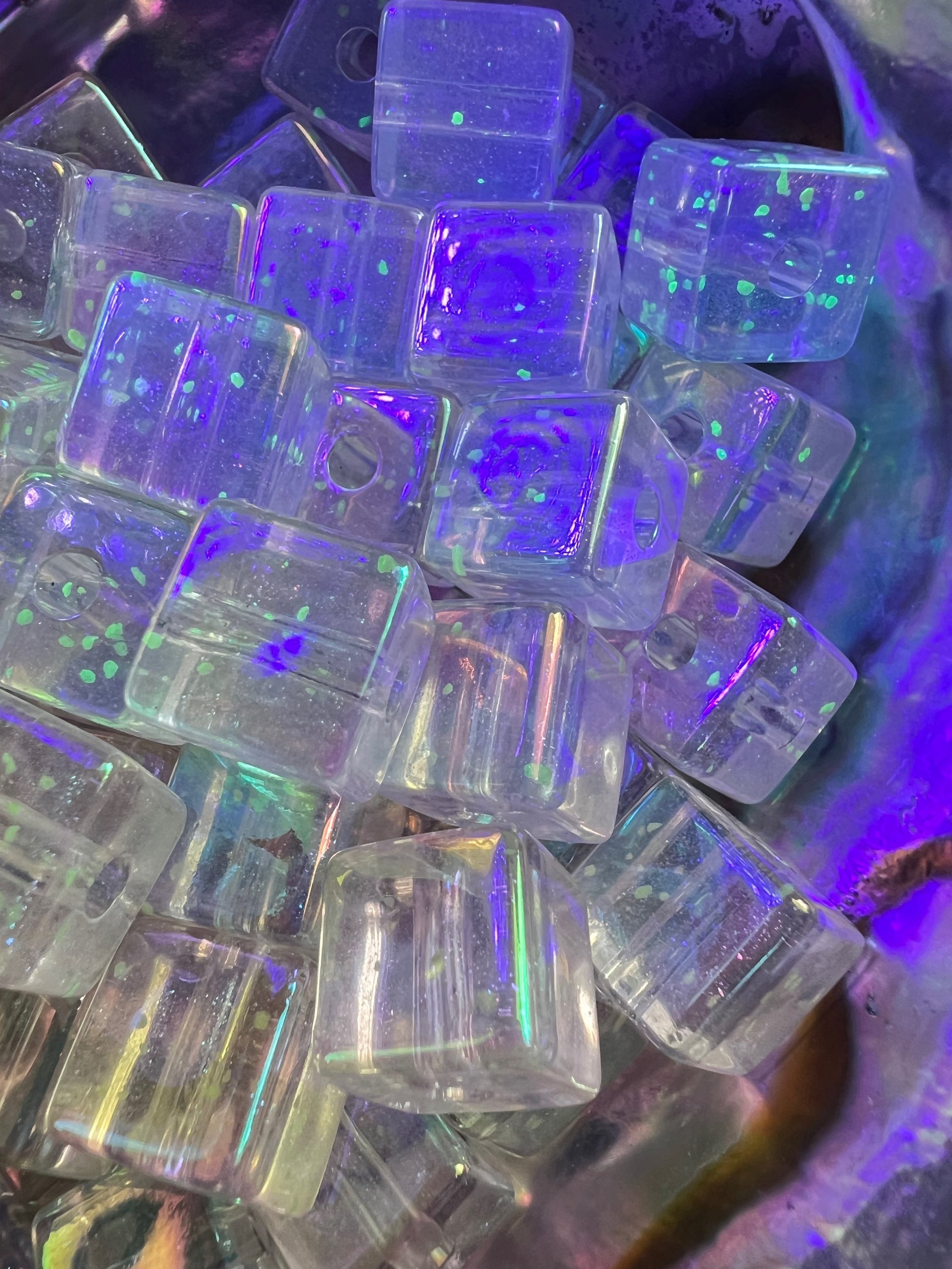 10 PCS- 12mm Luminous Clear/Transparent Acrylic Galaxy Shimmer Confetti Beads image 4