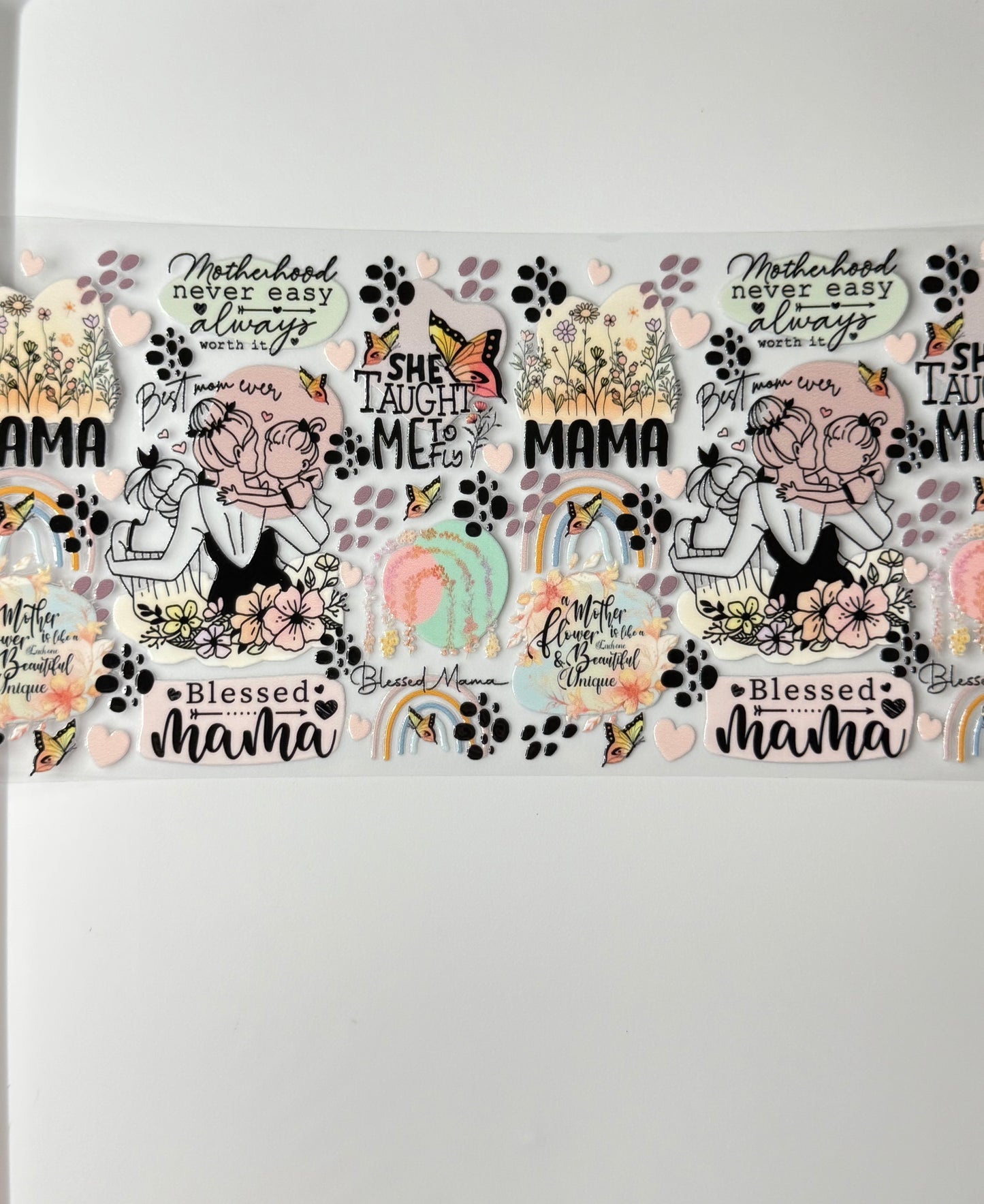 C54- MAMA with colorful pastel quotes, flowers, rainbows 16OZ UV DTF Transfer Wrap/Sticker for Cup/Tumbler
