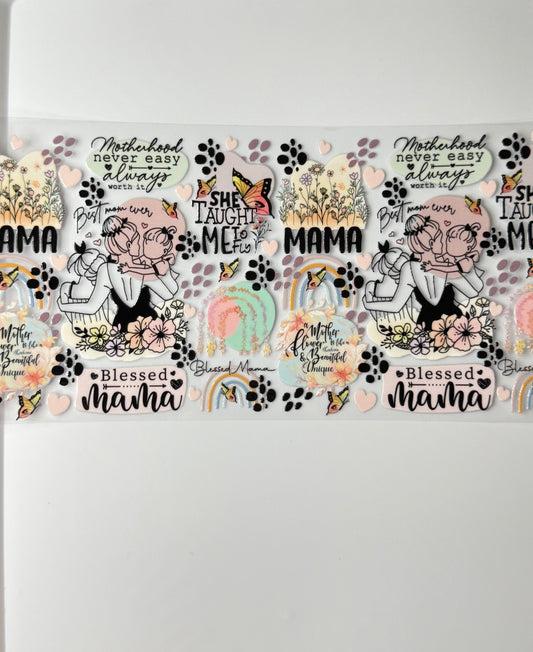 C54- MAMA with colorful pastel quotes, flowers, rainbows 16OZ UV DTF Transfer Wrap/Sticker for Cup/Tumbler