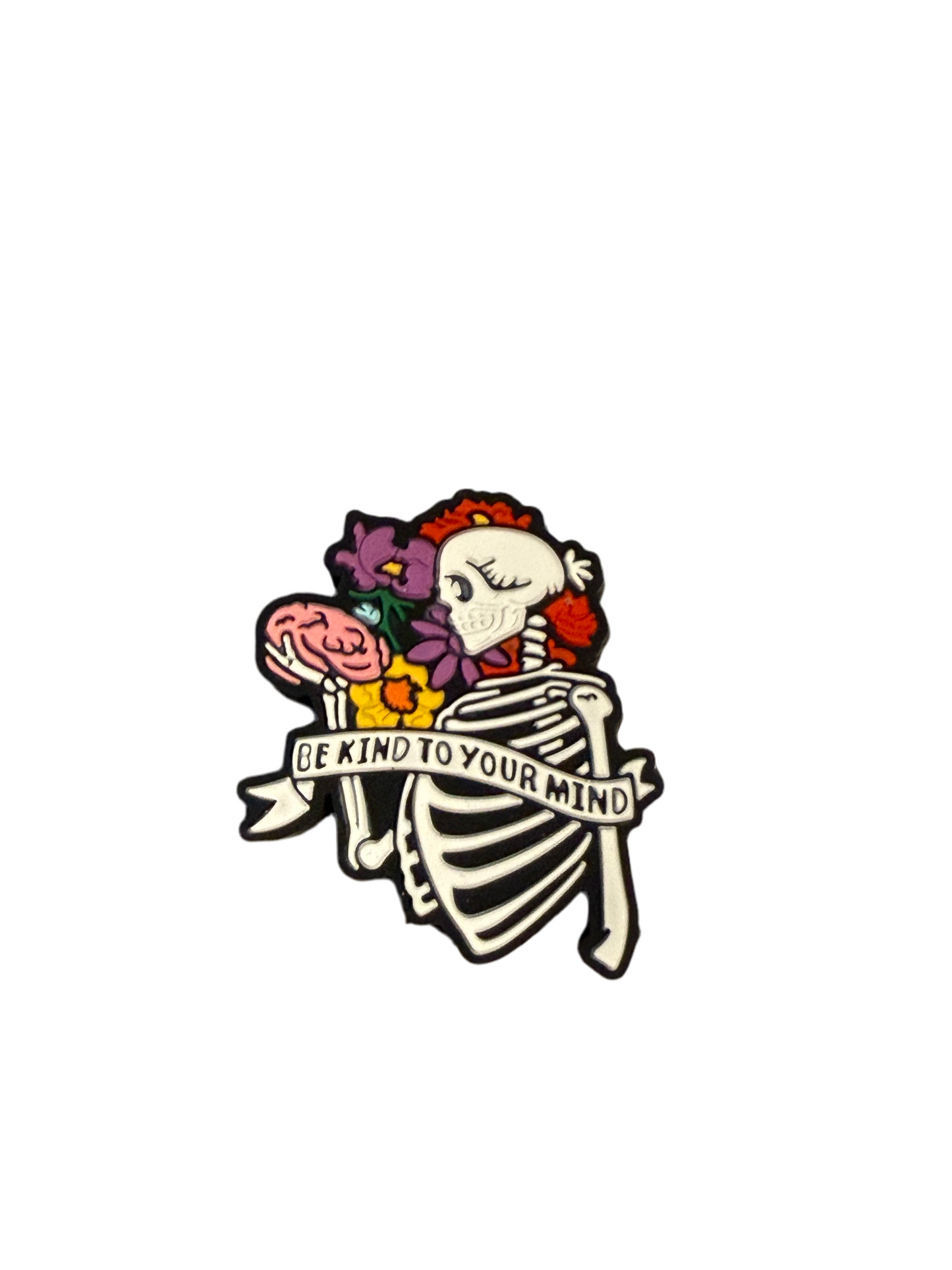 F/S10- (1)PC 1.2" Be Kind to your Mind W/Skeleton/Colorful Flowers Focal Bead for DIY Keychains, Wristlets, Cup Charms, Car Charms ETC