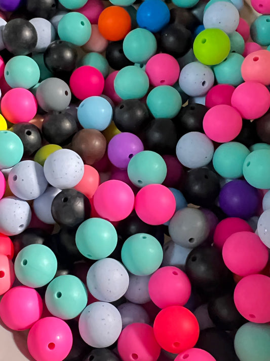 10 PCS- 15mm Round Dark Speckled Multicolored mix of SILICONE beads image 1