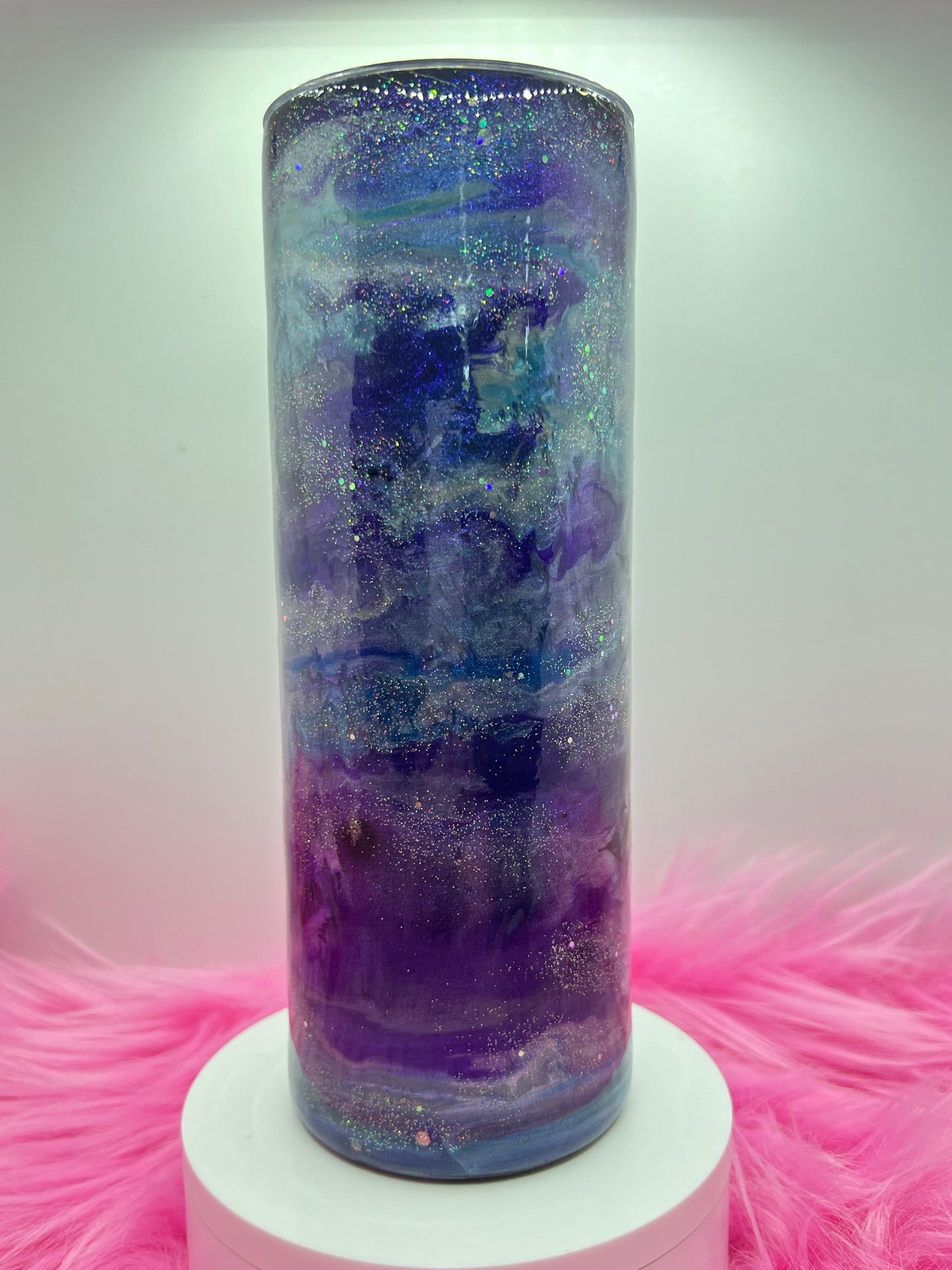 (1)- RTS 20oz Straight FLORAL purple/blue MILKY WAY ink/glitter Epoxy Tumbler image 4