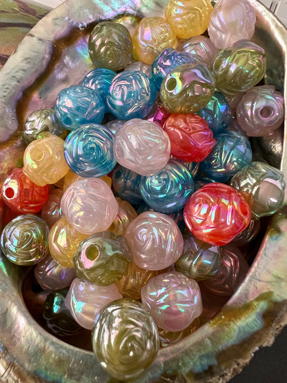 10 PCS- 14mm 3D Roses AB Opaque Acrylic Beads image 0