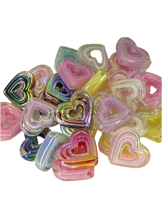 S3- (10PCS) 23mm Mixed UVAB Colors Open Center Heart Beads DIY