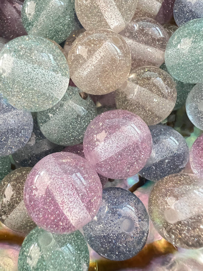 10 PCS- 15mm Multicolor Clear with Glitter inside Sparkly Acrylic Beads image 2