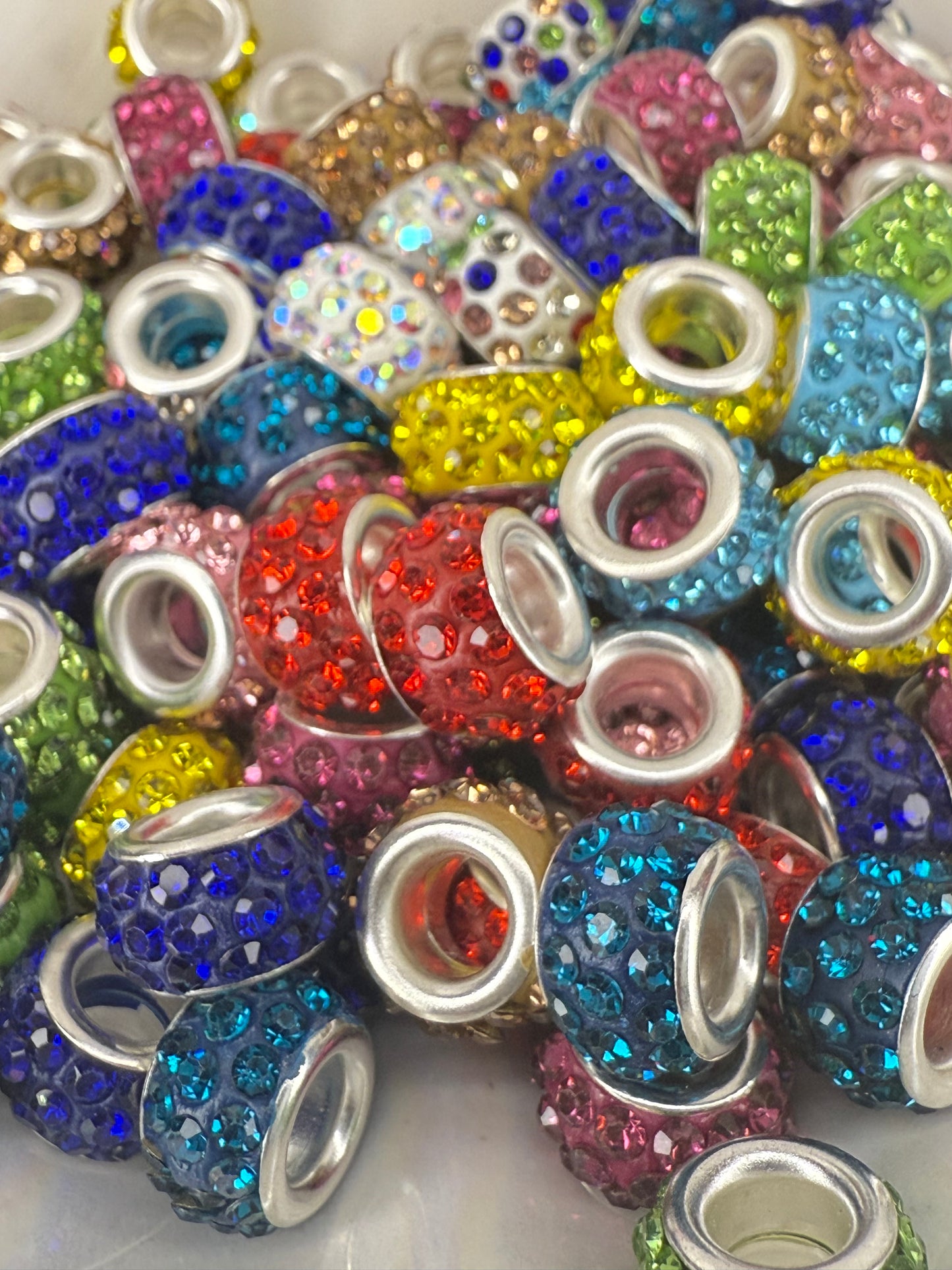R81-(10PCS) 11mm Multi Color Rhinestone Round Style Acrylic/Plastic Spacer/Wheel Beads for DIY