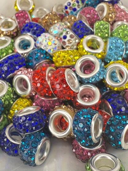 R81-(10PCS) 11mm Multi Color Rhinestone Round Style Acrylic/Plastic Spacer/Wheel Beads for DIY