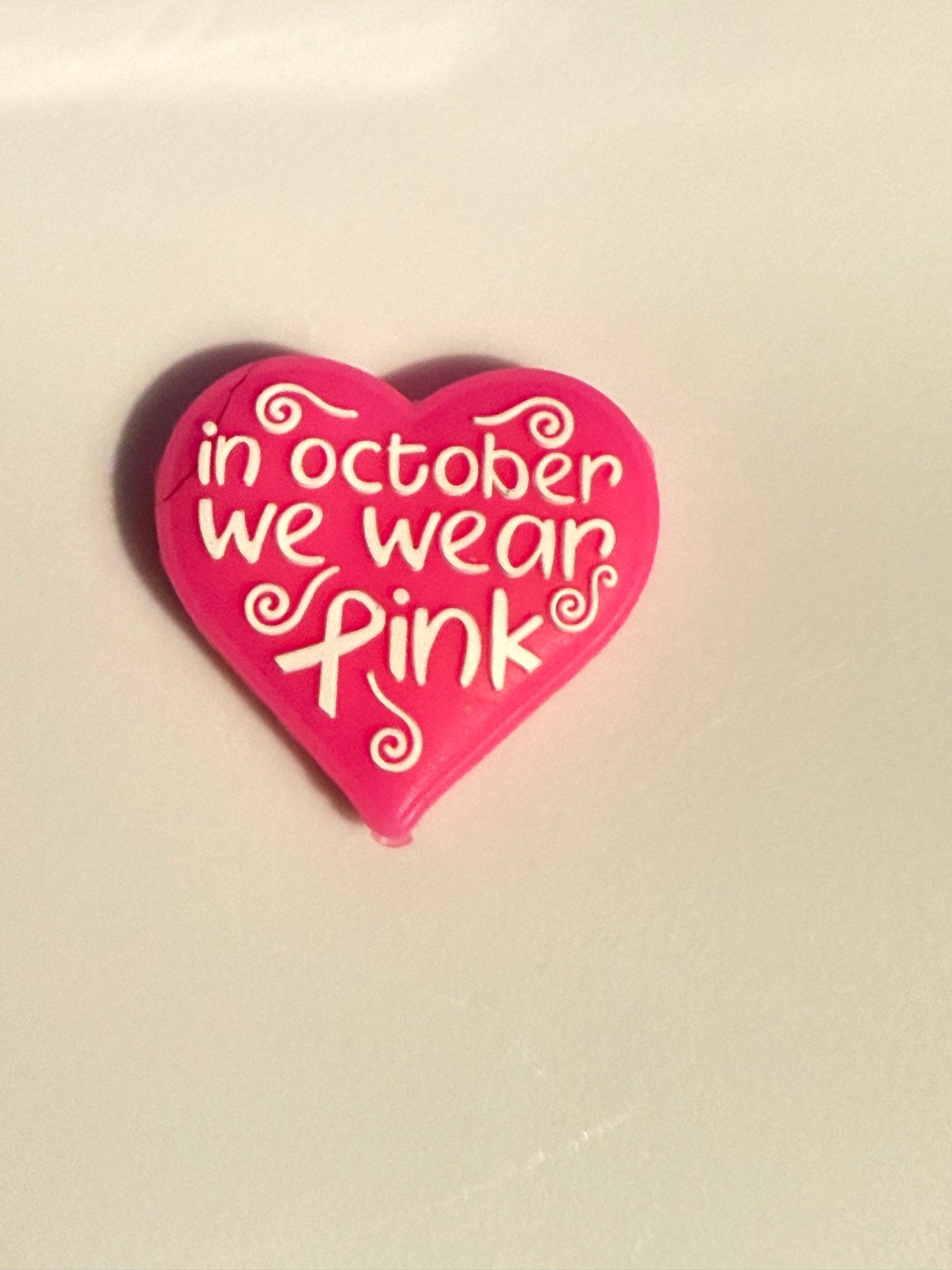 F/DX 18 (1)PC 1.2" Choose your color-Heart/In October we wear PINK W/Ribbon Focal Bead for DIY Keychains, Wristlets, Cup Charms, Car Charms ETC