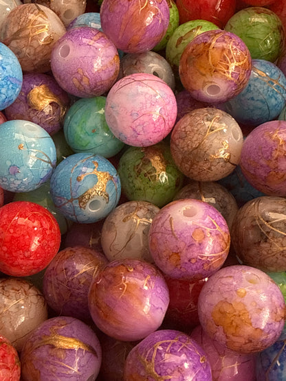 B72- (10PCS) 15mm Round Mixed Colors Watercolor/Gold Splatter Acrylic Beads for DIY