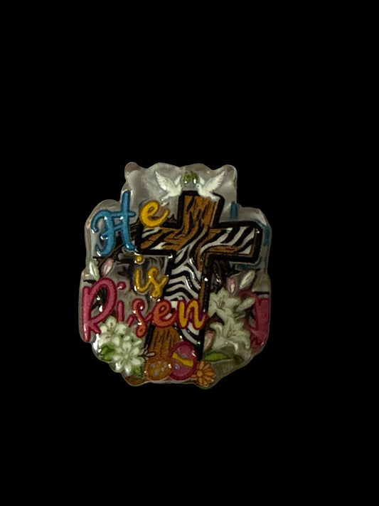F/ACR10- (1)PC 1.2" He is Risen Floral Cross Acrylic Focal Bead for DIY Pens, Keychains, Wristlets, Cup Charms, Car Charms ETC