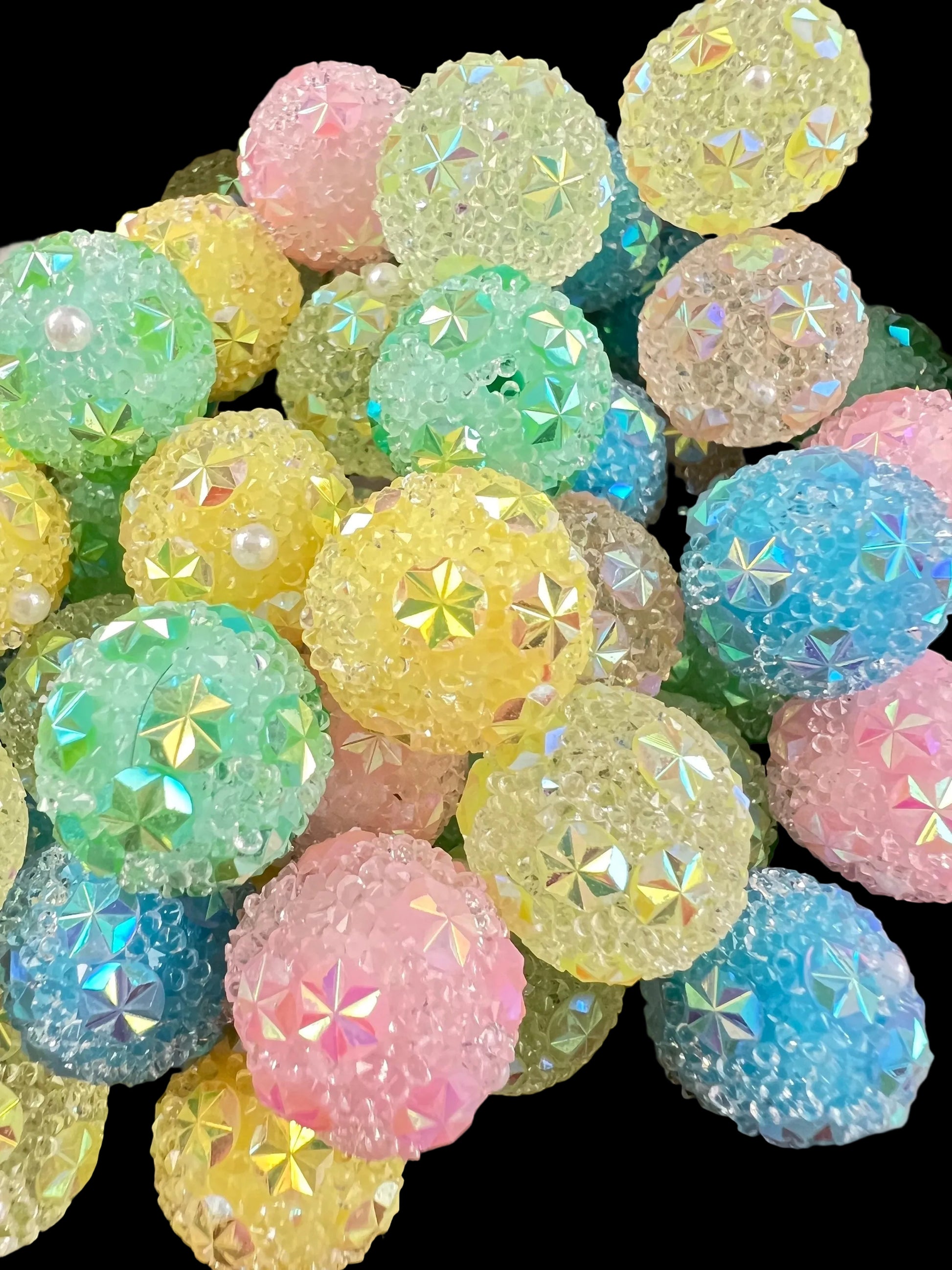 10 PCS- 16mm Sugar Coated Round With Stars Mixed Color AB Beads image 2
