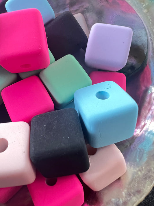 10 PCS- 14mm Silicone Touch Bright Mixed Color Cube/Square Beads image 0