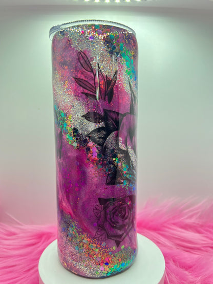 (1)- RTS 20oz Straight ROSE pink/purple/teal MILKY WAY ink/glitter Epoxy Tumbler image 3