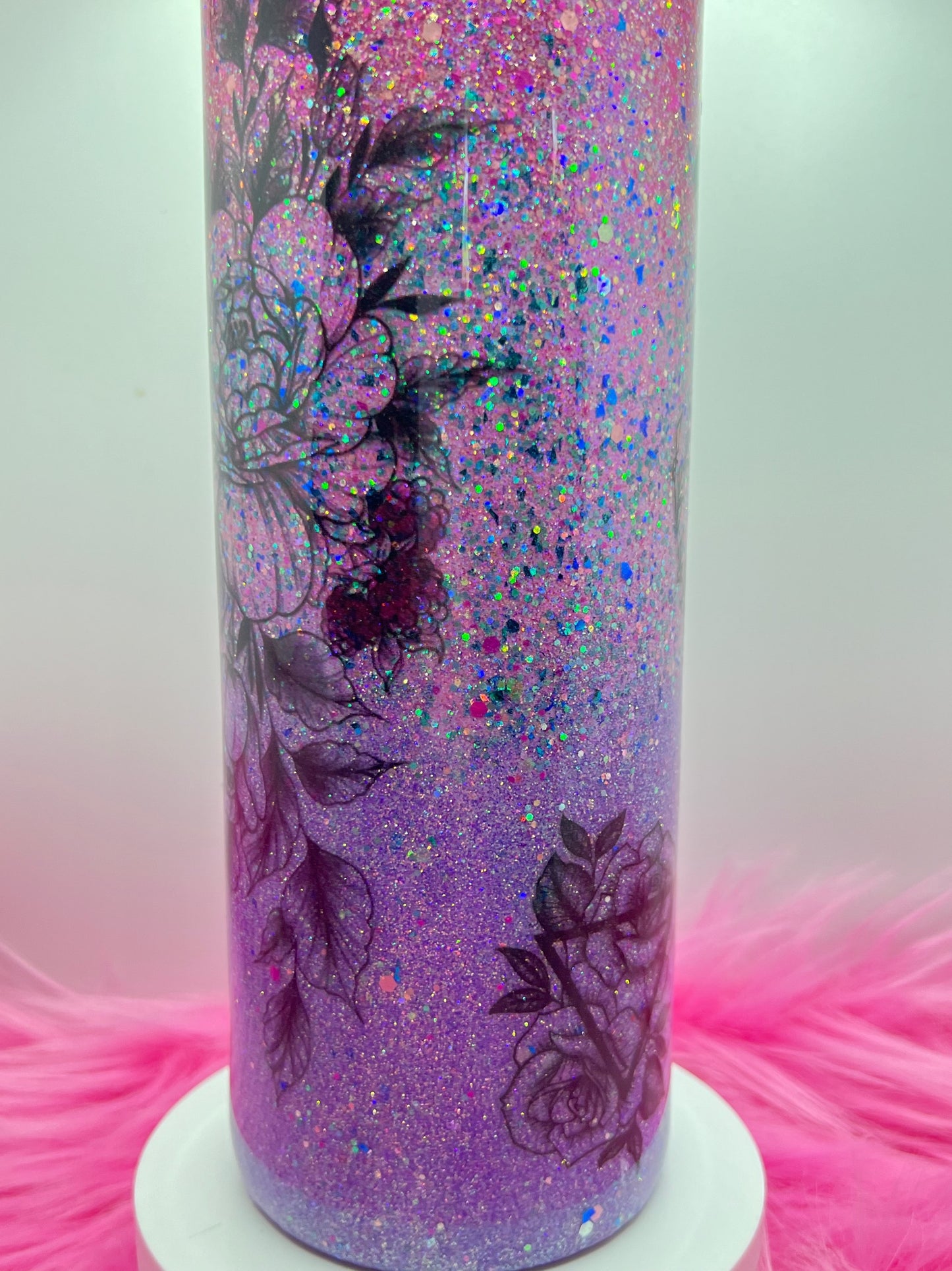  (1)- RTS 30oz Straight BUTTERFLY ROSE purple/pink/silver glitter Epoxy Tumbler image 1