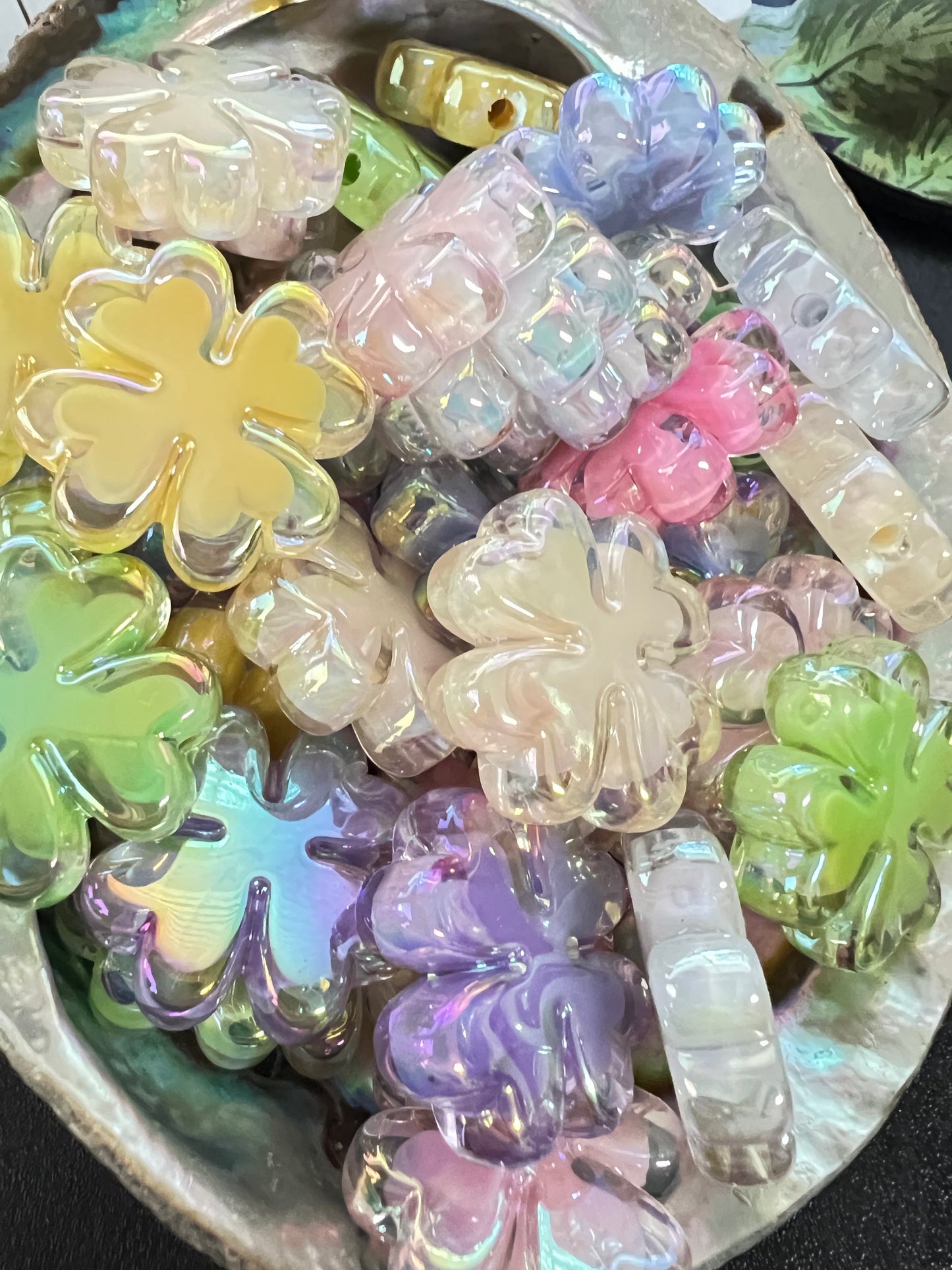 5 PCS- 25mm Double Layer 3D Clover Mixed Pastel Colors ABUV Acrylic Beads image 1