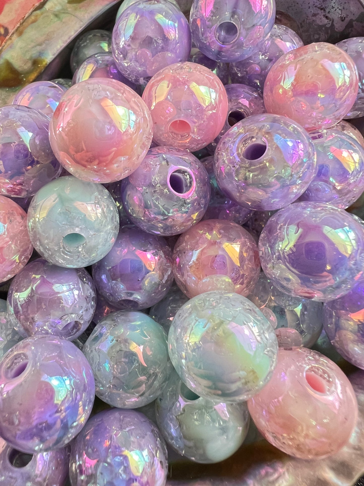 10 PCS - 15mm Round Pastel Opaque Acrylic AB Crackle Beads image 3