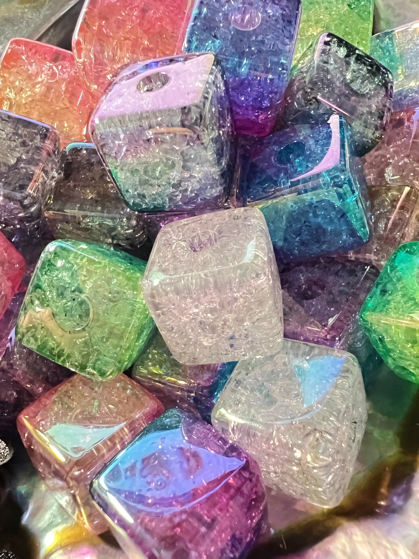 10 PCS- 14mm Clear Double Color UVAB Iridescent Rainbow Crackle Cube Beads image 3