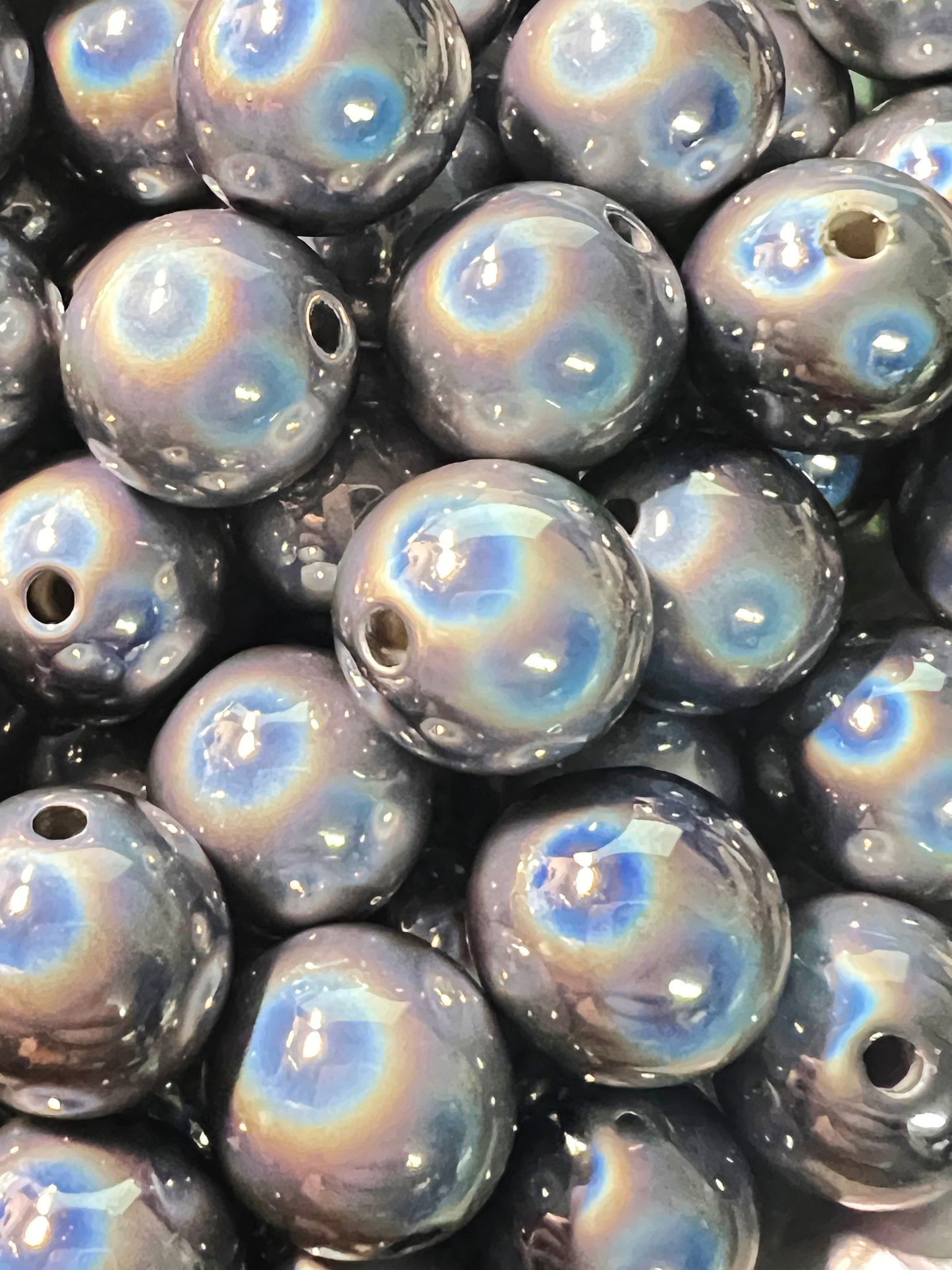 10 PCS - 16mm Gray Glossy Holographic/Metallic Acrylic Beads image 2