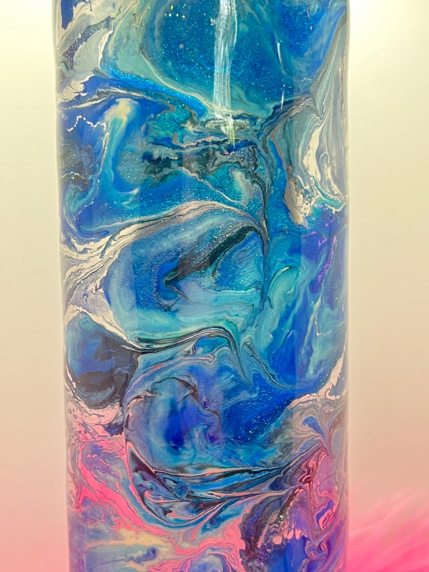 (1)- RTS 30oz Straight blue/chrome/black MILKY WAY ink/glitter Epoxy Tumbler image 2