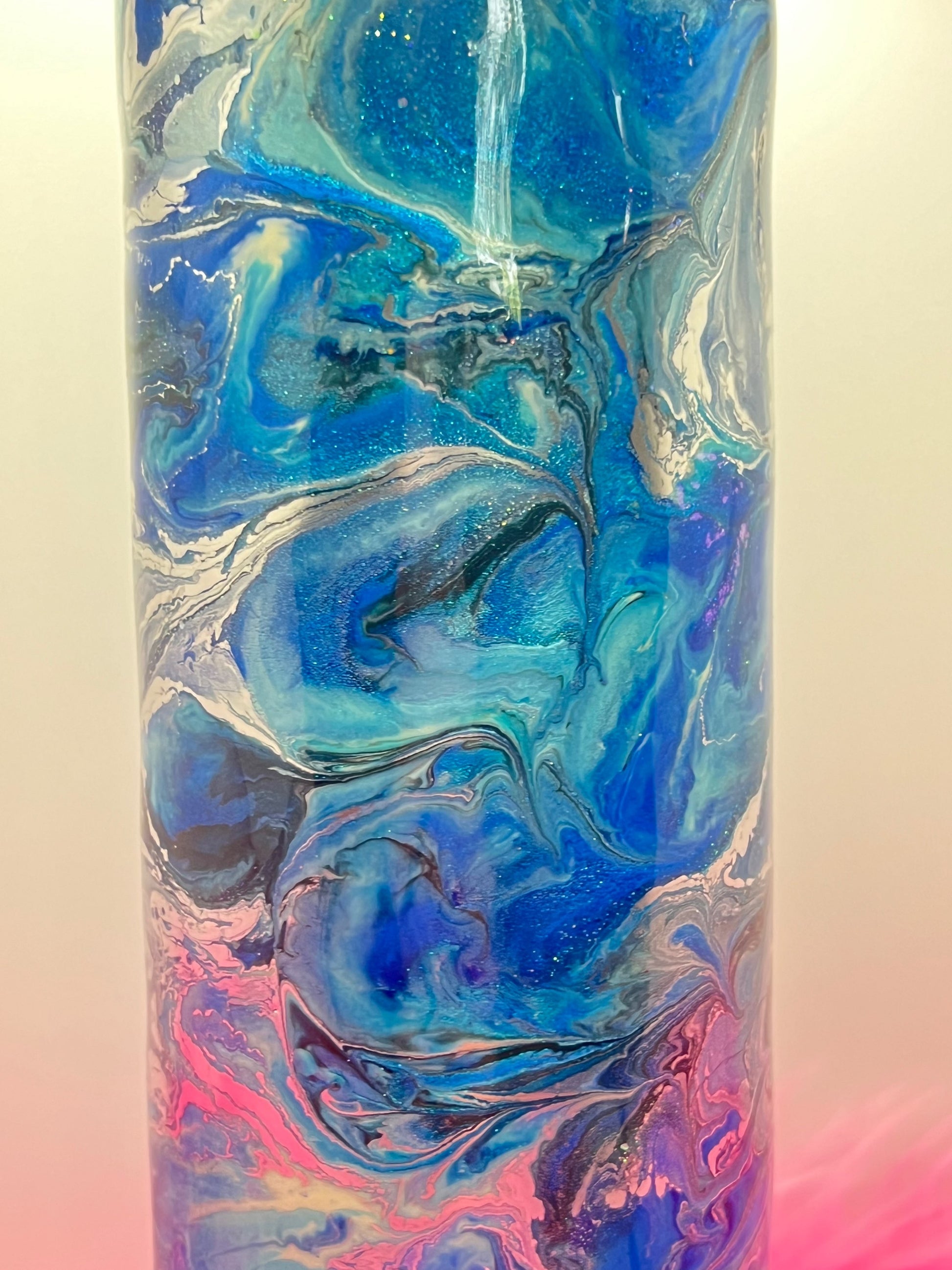 (1)- RTS 30oz Straight blue/chrome/black MILKY WAY ink/glitter Epoxy Tumbler image 2